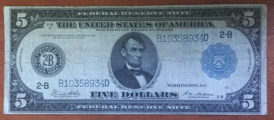 1914 $5, New York City Federal Reserve Large Banknote