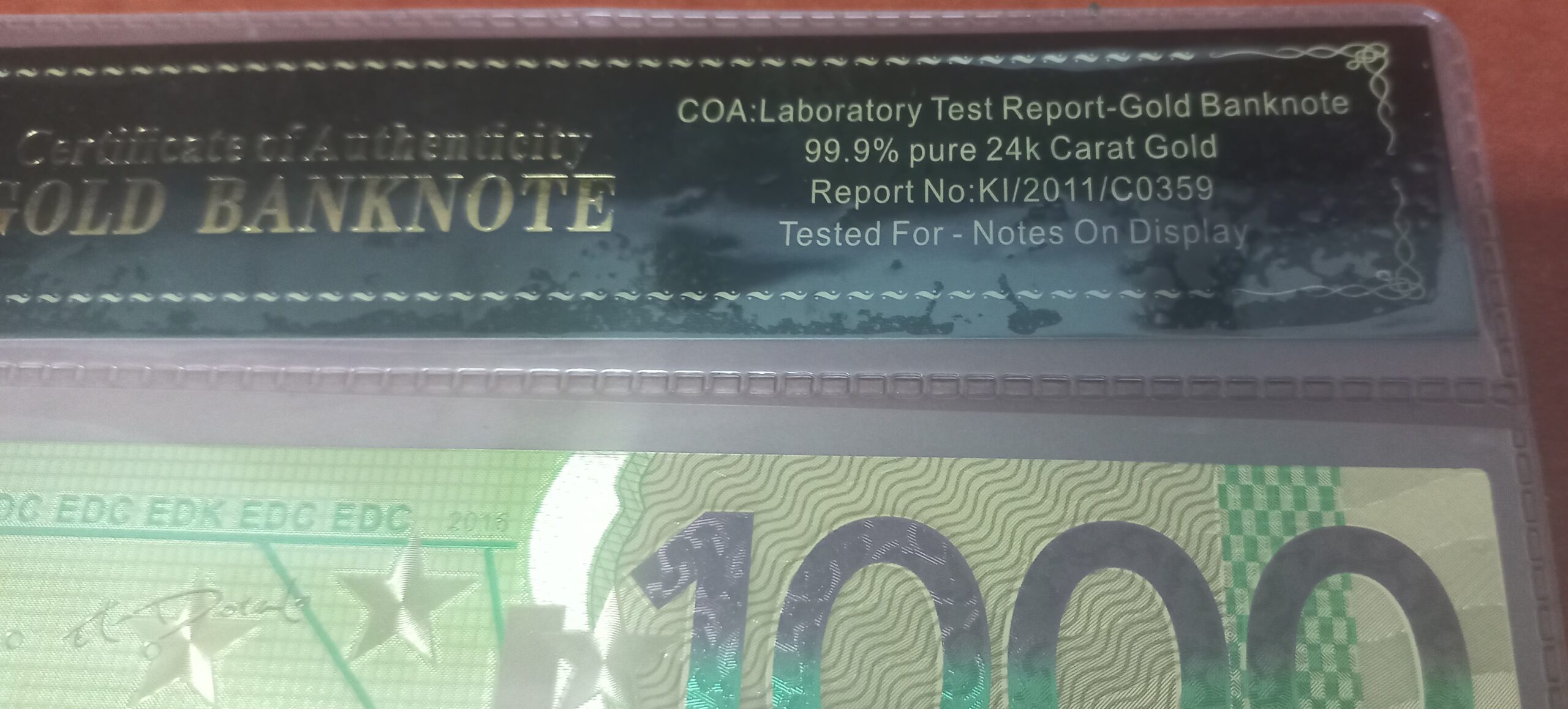1000 euro 99.9% pure 24k, gold Coating Foil