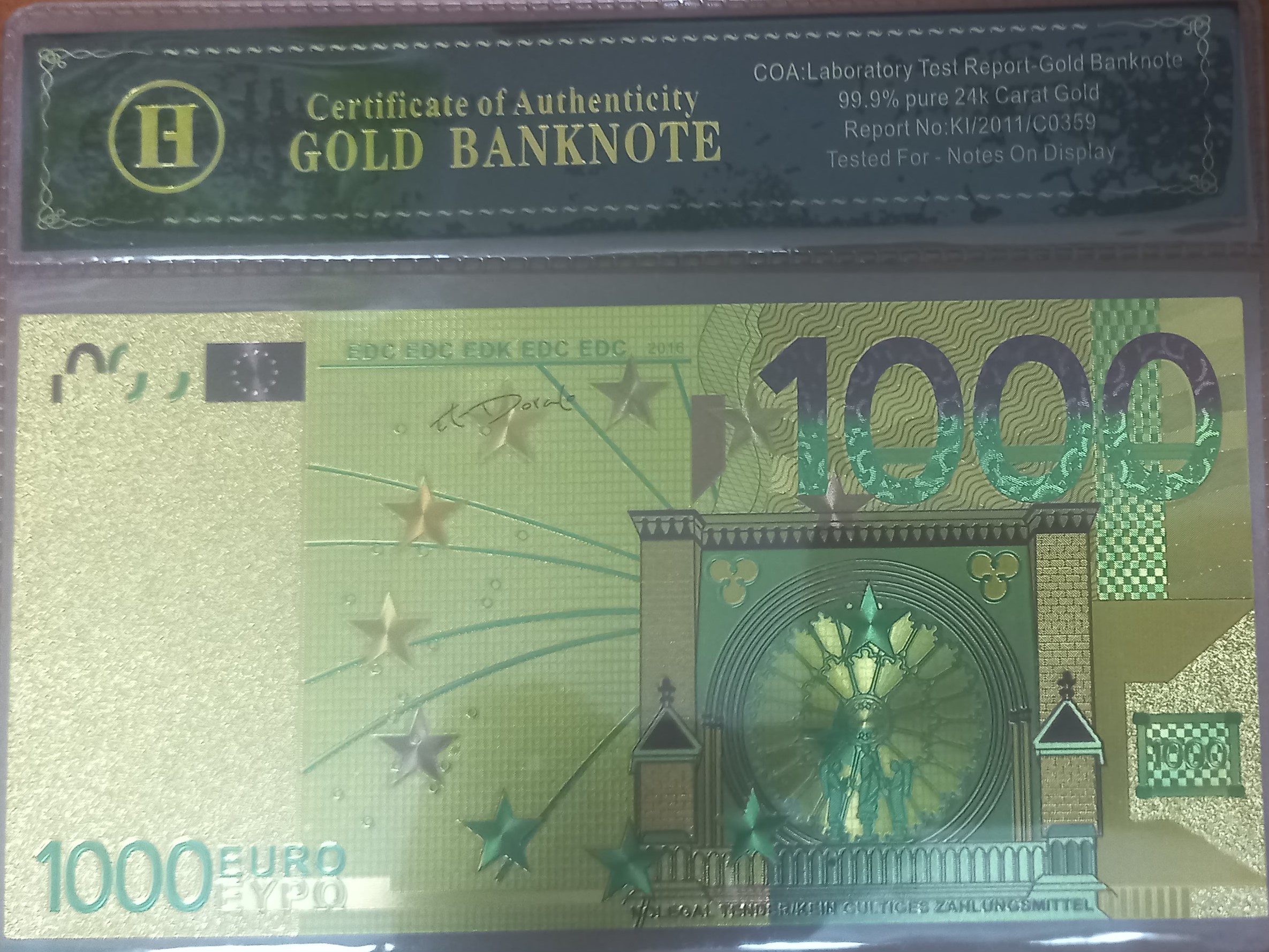 1000 euro 99.9% pure 24k, gold Coating Foil