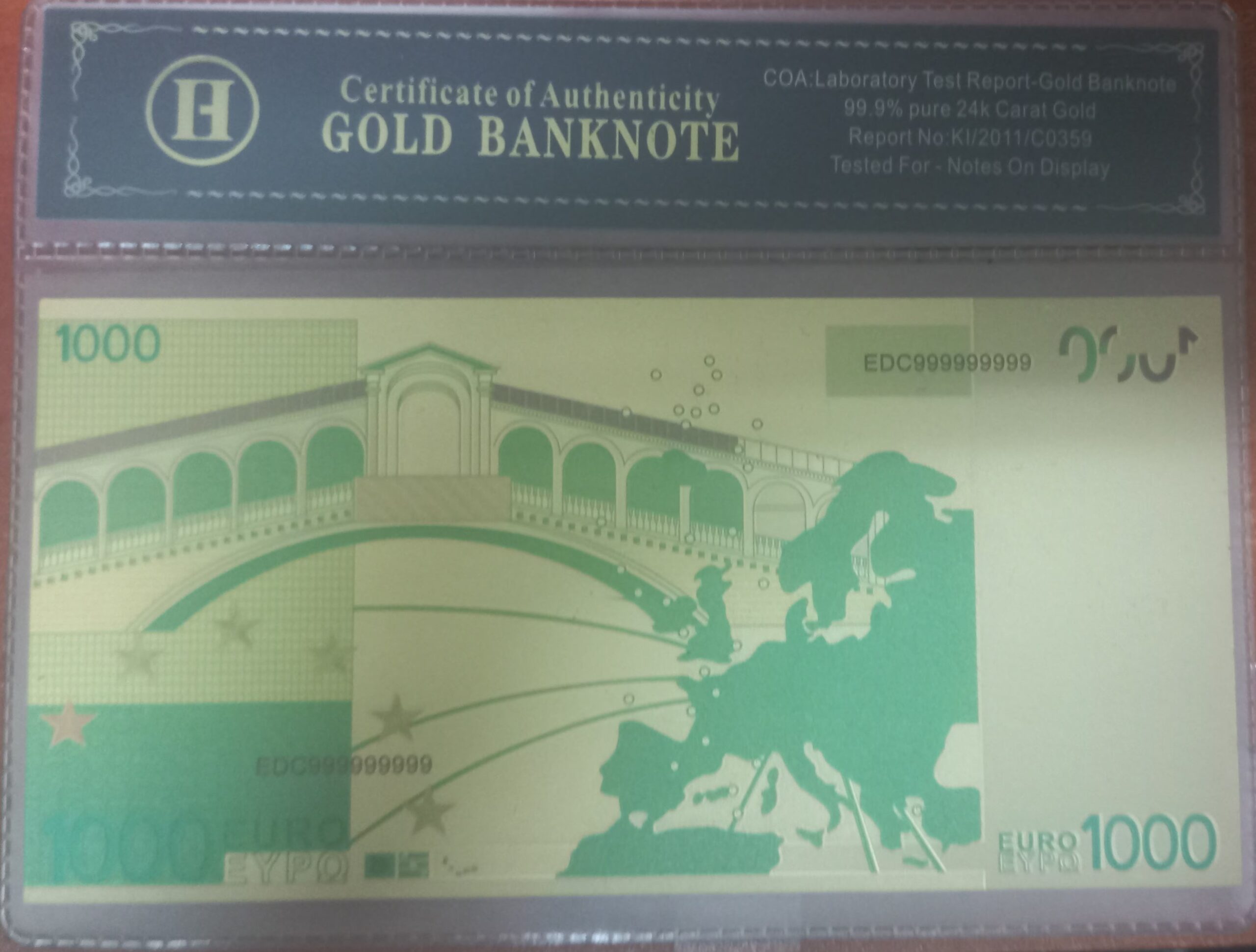1000 euro 99.9% pure 24k, gold Coating Foil