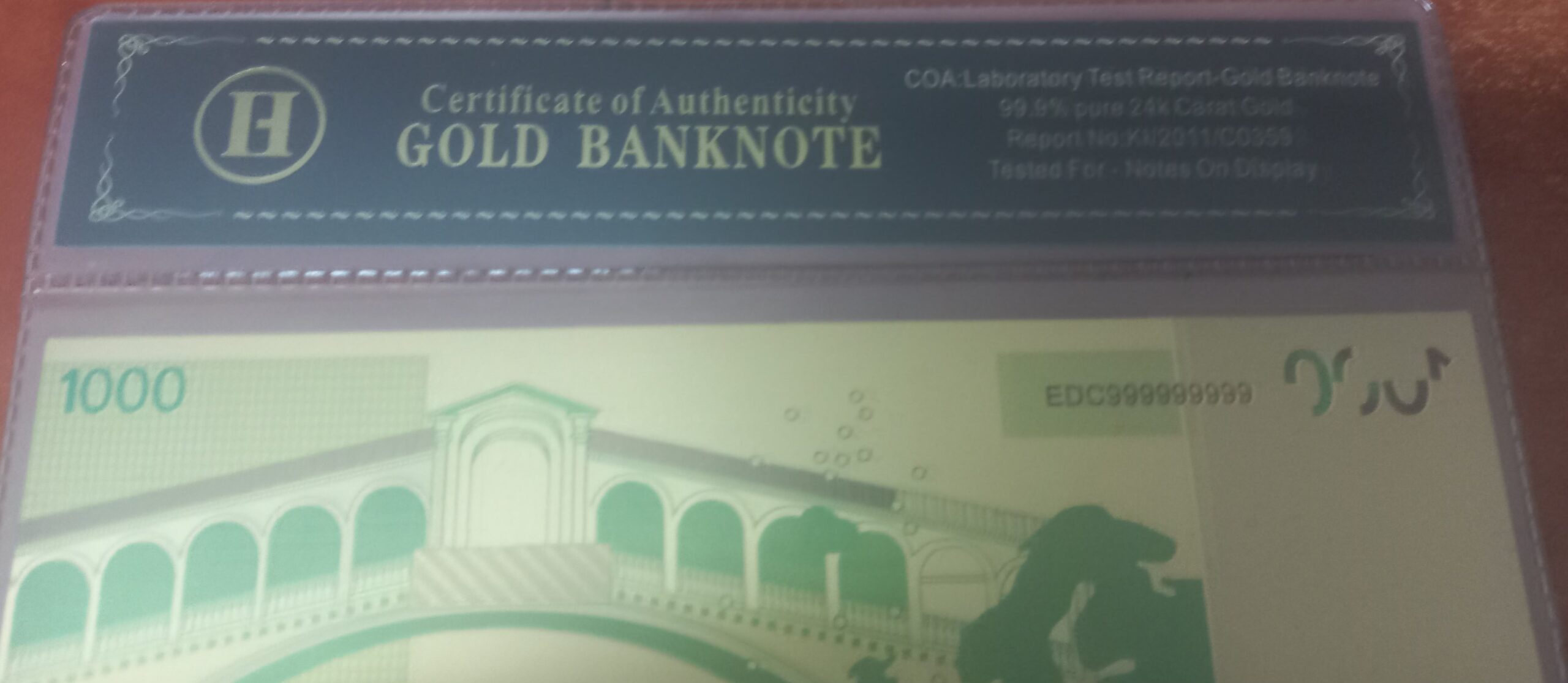 1000 euro 99.9% pure 24k, gold Coating Foil