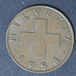 Swiss 1958 Helvetia Coin – Vintage Circulated Swiss Rappen